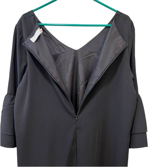 Belongsci Black Shift Dress Women Large V-Neck Bell Sleeves Minimalist Office - Picture 6 of 9